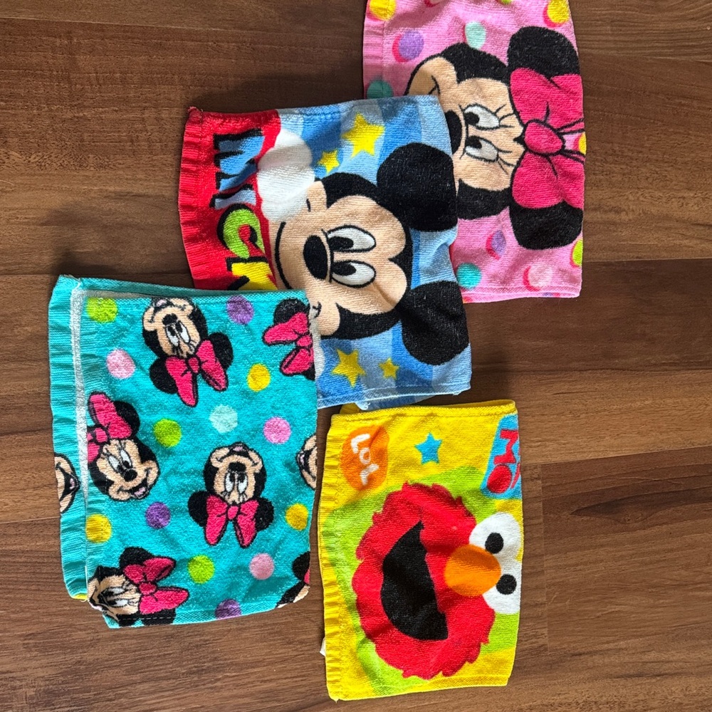 Bundle Disney Character Bibs Set - Red, Blue, Yellow, Pink